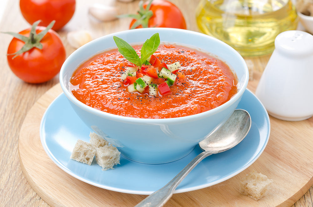 Gaspacho de tomate, concombre et poivron